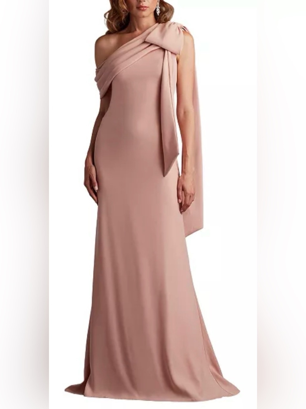NEW Tadashi Shoji Cassia Bow-Shoulder Blush Crepe Gown sz 14